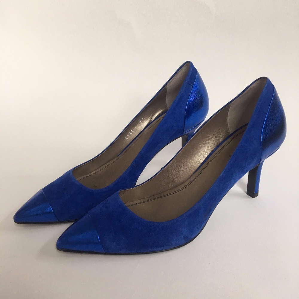 Sandro suede and foil kitten heel shoes